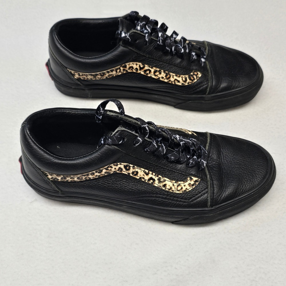 Vans Old Skool Black Tumbled Leather Leopard Print Sneakers Womens 8.5 - Picture 4 of 7